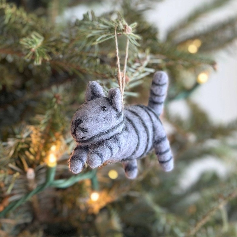 Gray Tabby Cat Wool Felt Ornament 3.5"