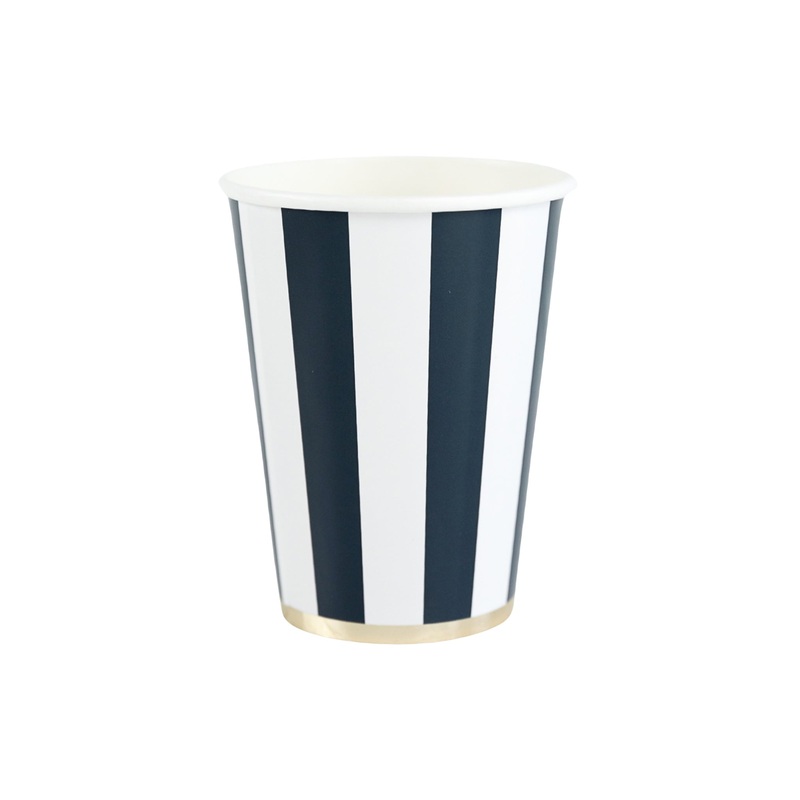 Midnight Blue Cabana Stripe Paper Party Cups