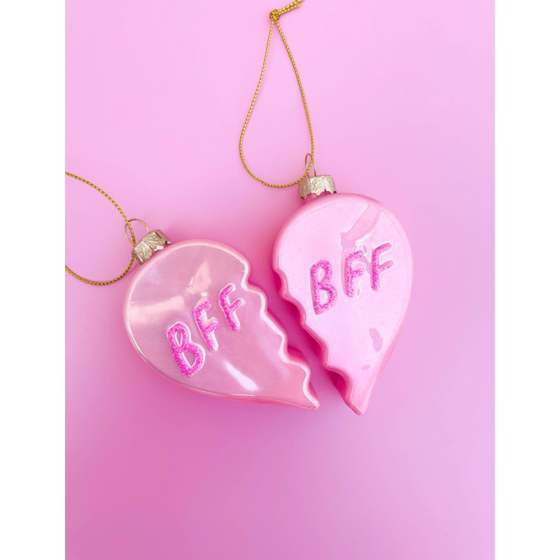 Pink BFF Heart Ornament Set 3"