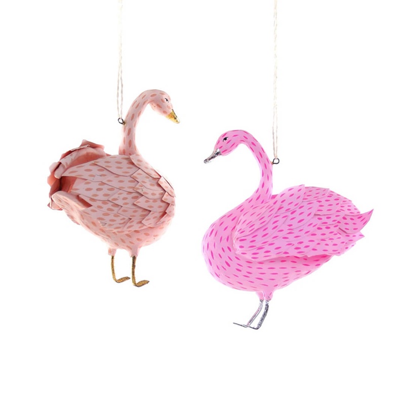 Pink Paper Swan Ornament 4.25"