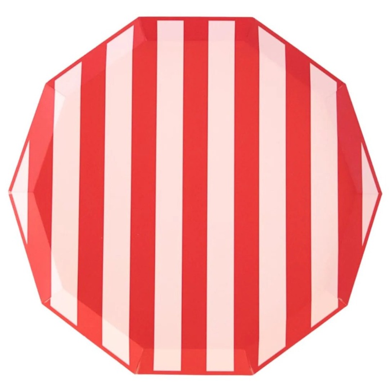 Pink & Red Cabana Stripe Plates 10.75"
