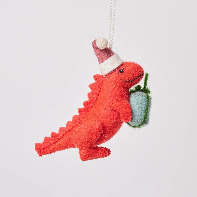 T-Rex Dinoclaus Felt Ornament 4"