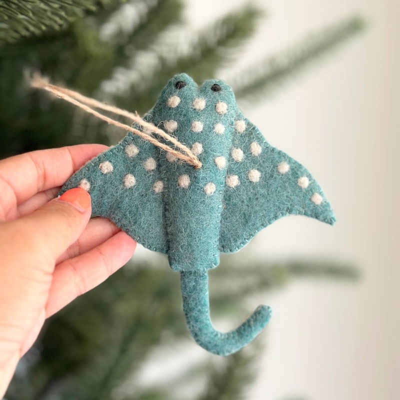 Turquoise Felt Stingray Ornament 5.5"