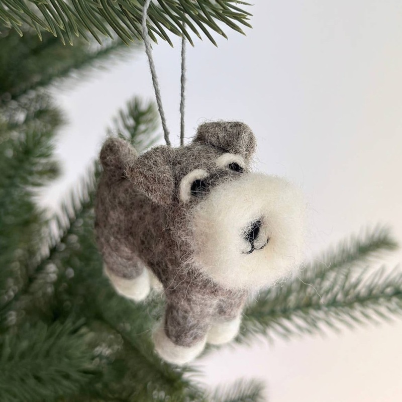 Wool Felt Schnauzer Dog Ornament 4"