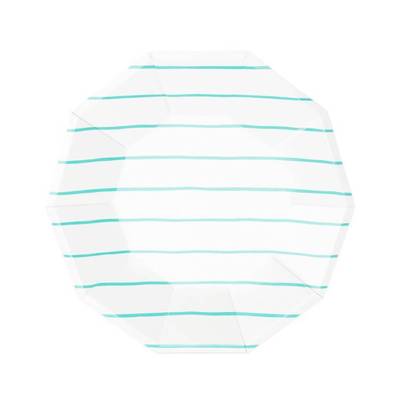 Aqua Frenchie Striped Petite Plates 7.5"
