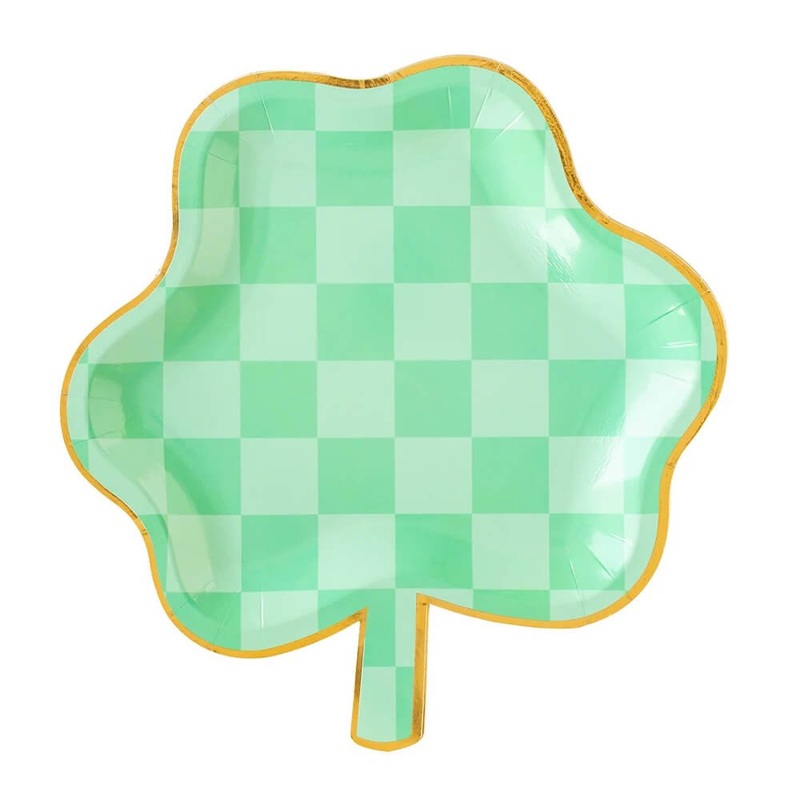Checkered Shamrock Paper Plates 8"