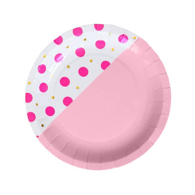 Flamingo Dot Paper Plates 7in