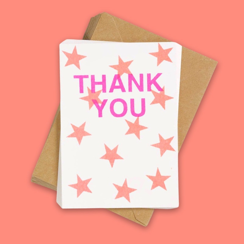 Fluorescent Coral Star Thank You Notecards (12pk)