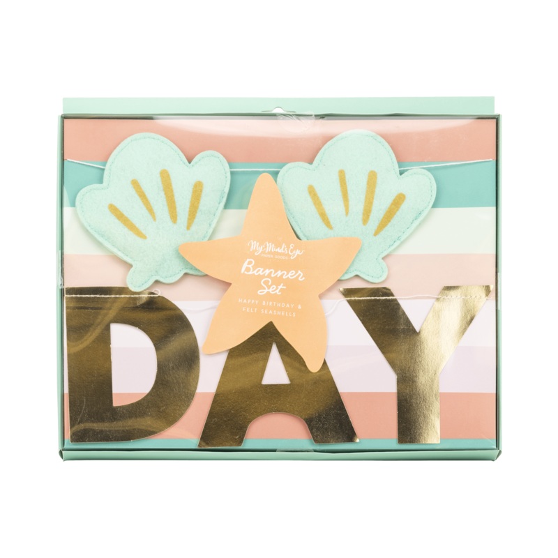 Happy Birthday + Puffy Felt Mermaid Shell Banner Set