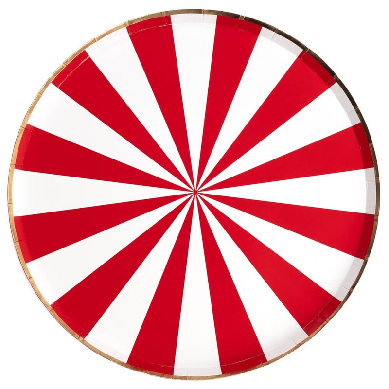 Red Peppermint Candy Burst Paper Dinner Plates 10.5"