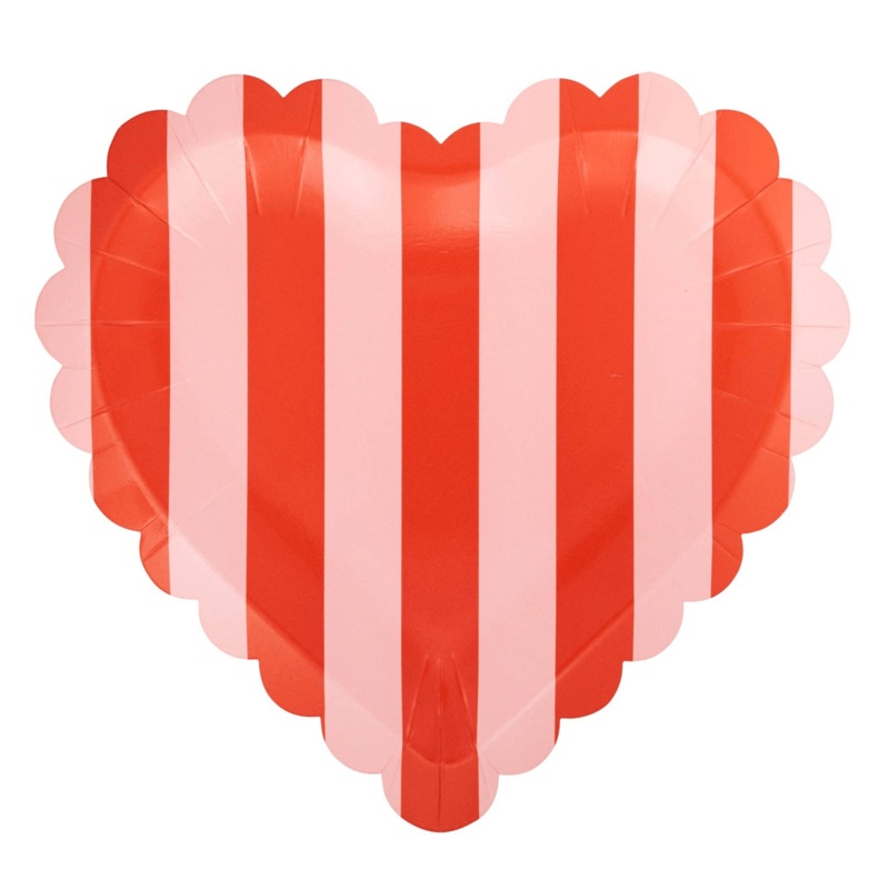 Red & Pink Striped Heart Plates 10"