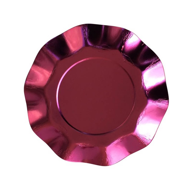 Shiny Metallic Pink Ruffle Plates 7.75"