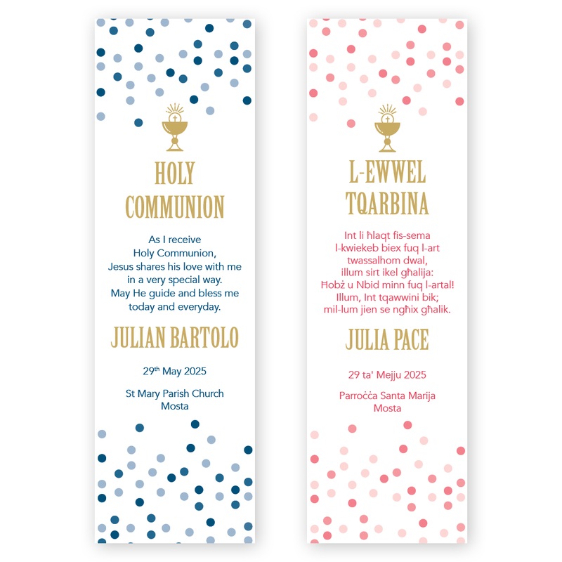 Bookmarks Personalized - First Holy Communion - Spots