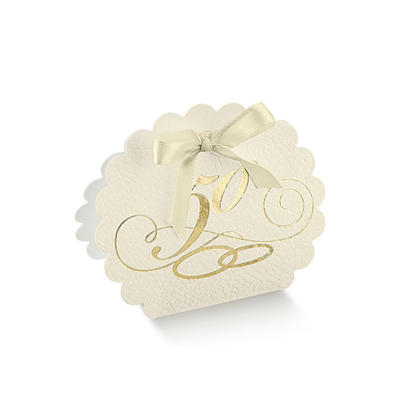 Box - Bag White Leather Text. 50th - 58X40X85mm