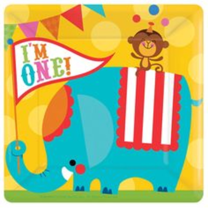 Circus 1st Birthday Square Paper Plates