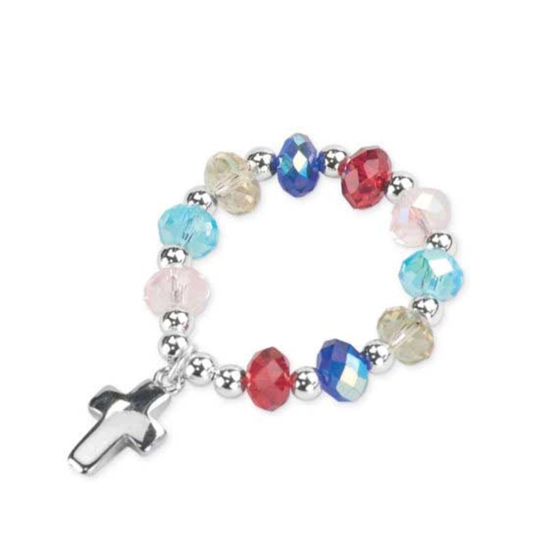 Elastic Coloured Crystal Rosary Ring
