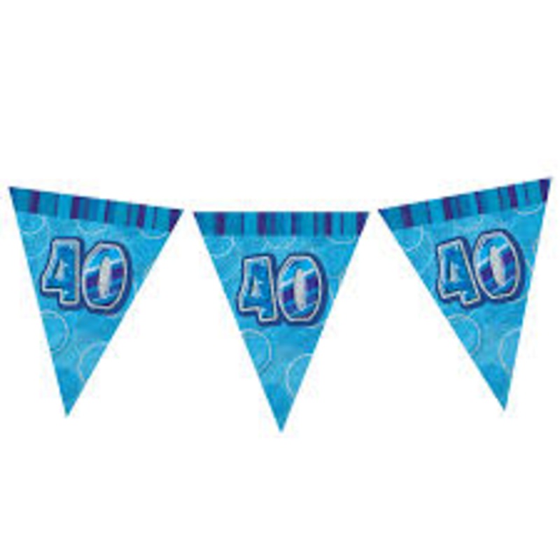 40th Birthday Blue Flag Banner - Plastic - 3.65m