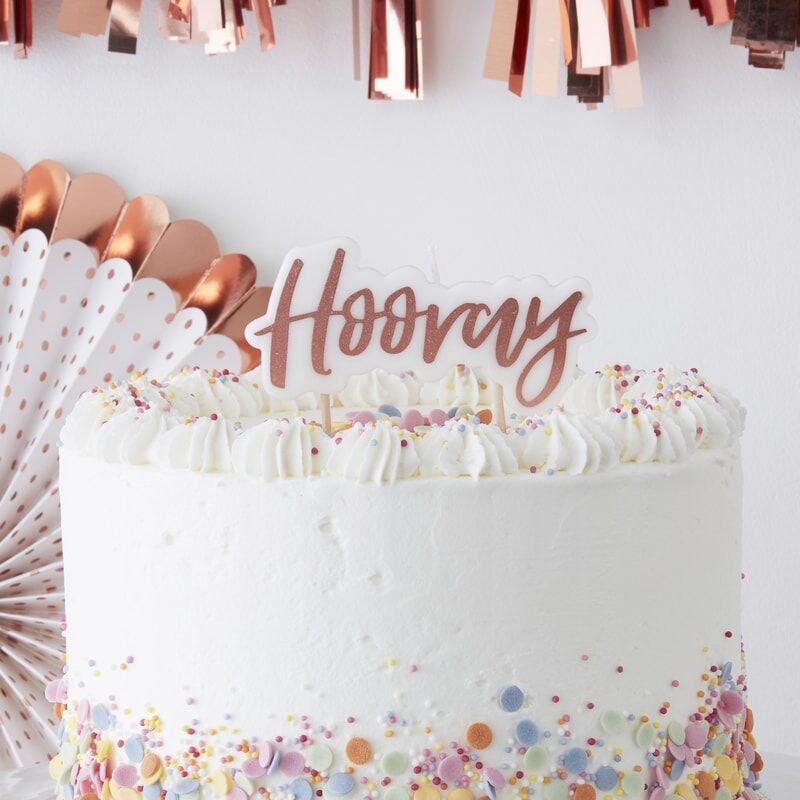 Birthday Candle Rose Gold 'Hooray'
