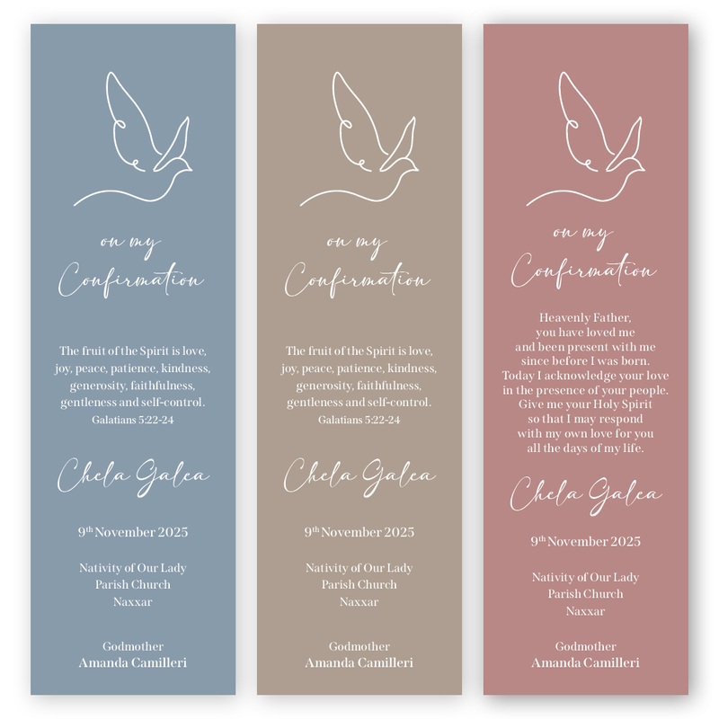 Bookmarks Personalized - Confirmation - Dove with Solid Background