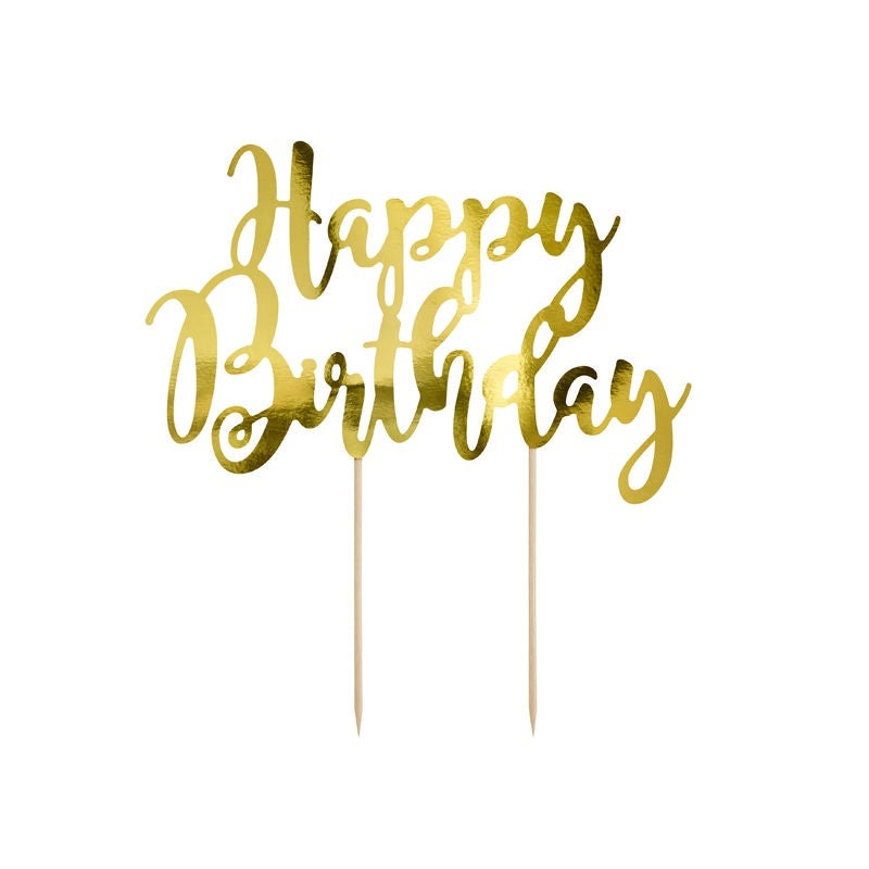 Cake Topper - Happy Birthday - Gold