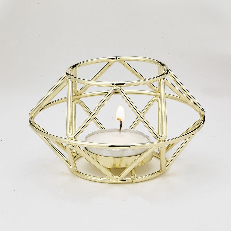 Geometric Design Gold Metal Tealight Candle Holder