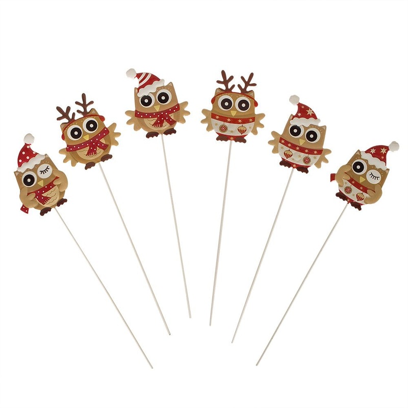 Red/Gold Owl Metal Stick 28cm 6ass