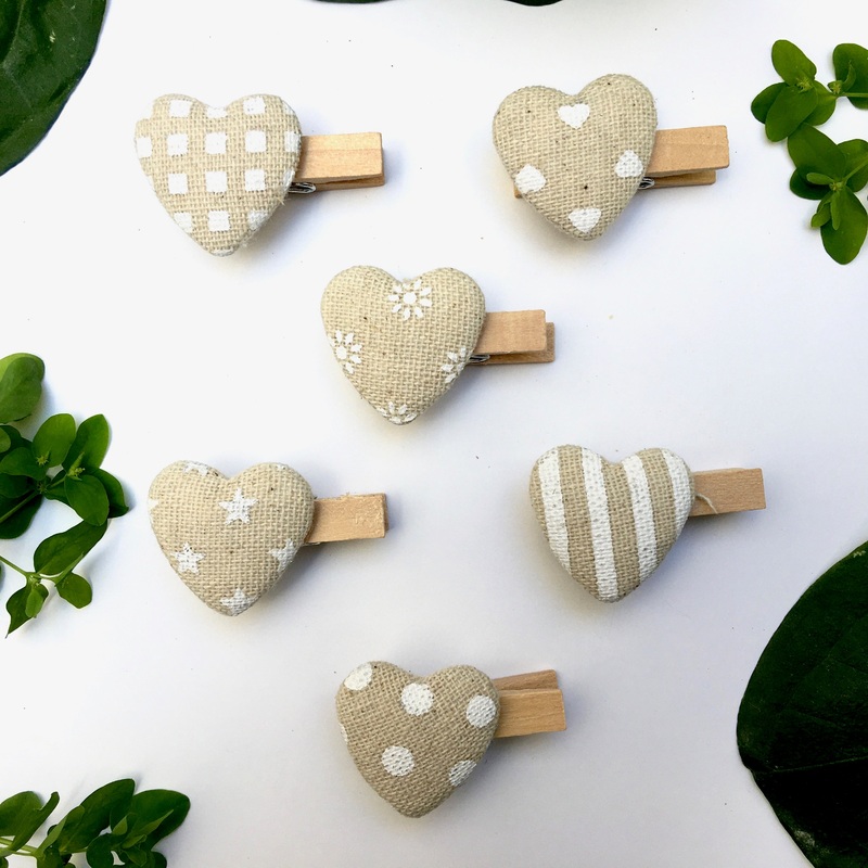 Set Wood Clip W/Heart In Cotton