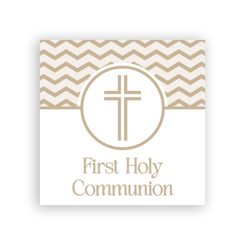 Tags Fill-in - First Holy Communion - Cross and Chevron - Taupe