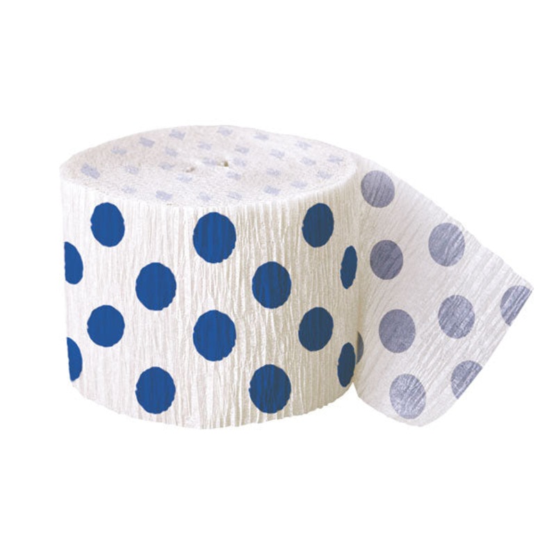 Blue Polka Dot Crepe Streamer - 30Ft