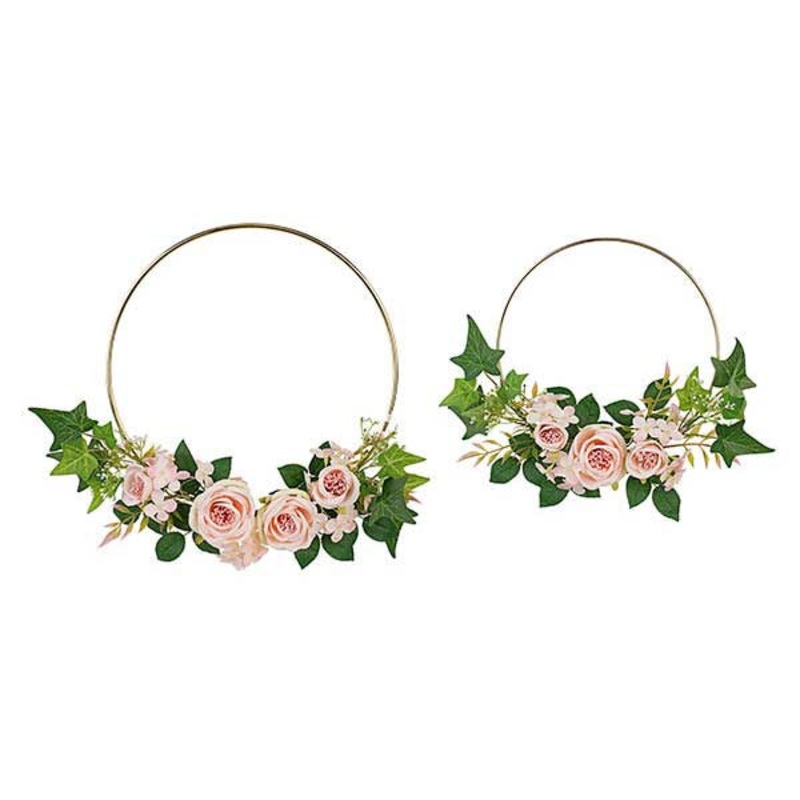 Gold Rings with Pink Rose Ornaments