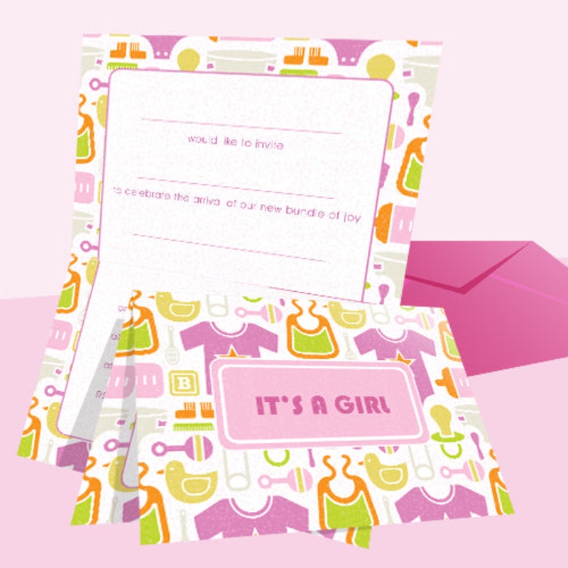 Invitations Fill-in - Baby Themed - Toys Girl 20pk