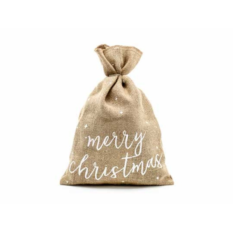 Jute sack Merry Christmas, white, 30x42cm