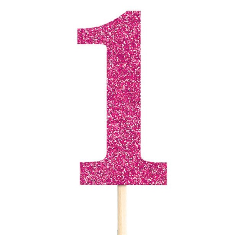Number 1 Large Pink Glitter Pick - 36cm