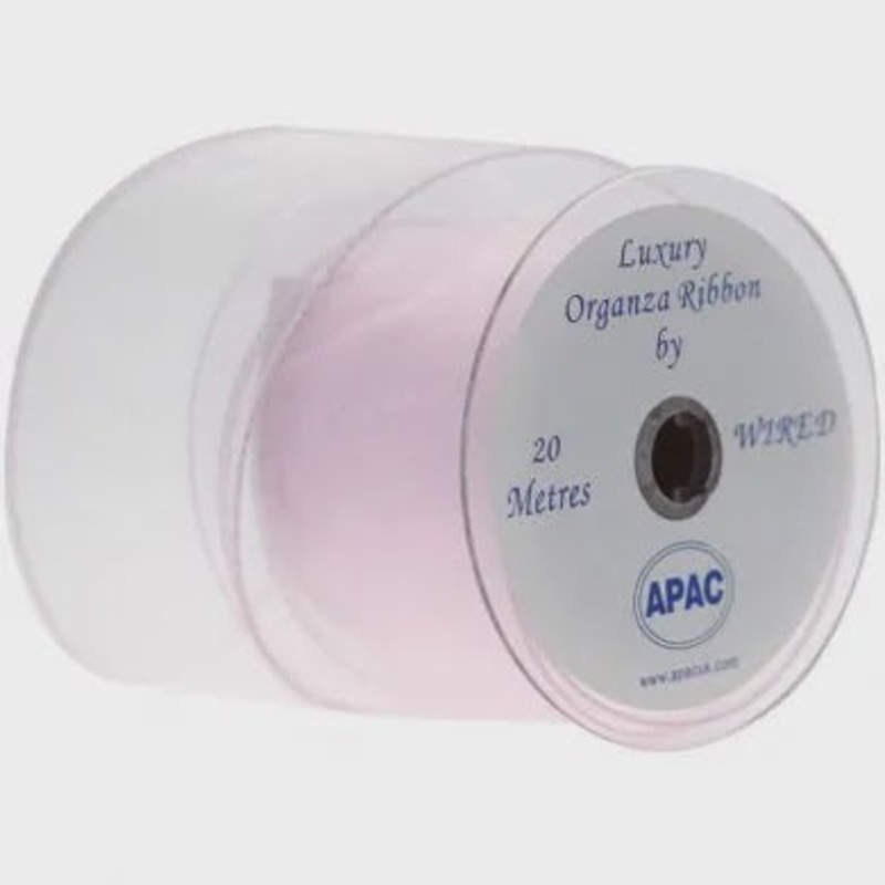 Organza Ribbon with Wired Edge - Baby Pink - 70mm