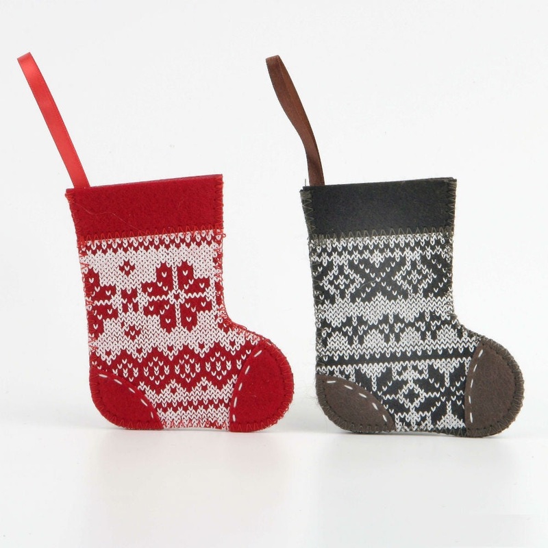 Mini Felt Stocking - Red / Brown
