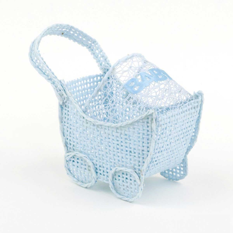 Blue Raffia Baby Carriage