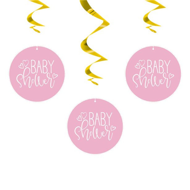 Hanging Swirls - Baby Shower - Pink Hearts