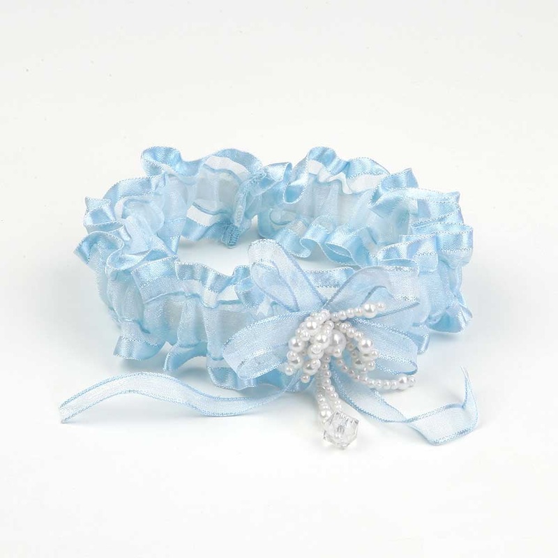 Light Blue Garter with Pearl Embellishment