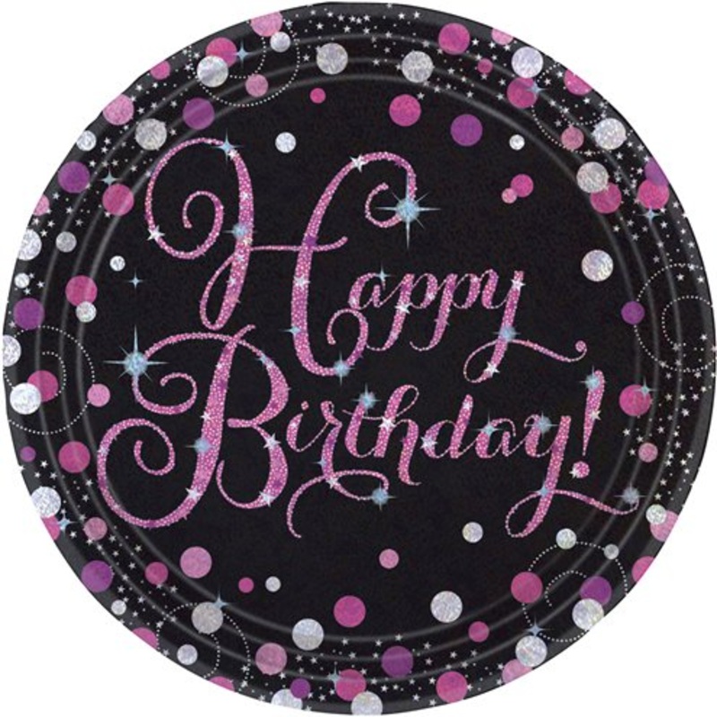 Pink Celebration Happy Birthday Prismatic Plates