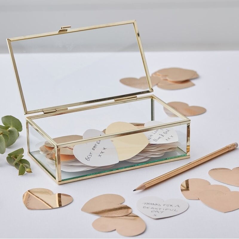 Gold Glass Trinket Wedding Guest Book Box