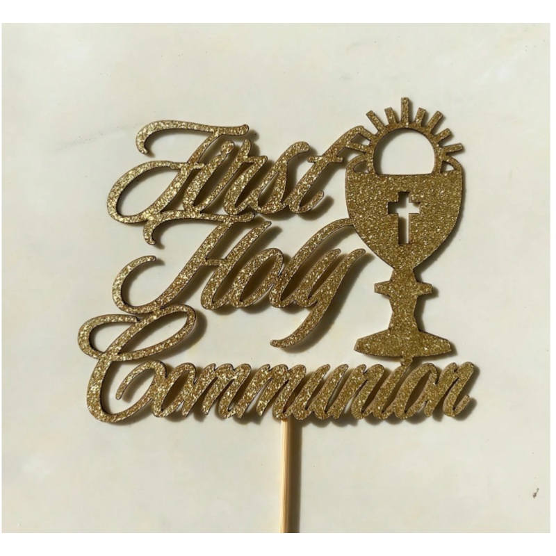 Gold Glitter Communion Topper