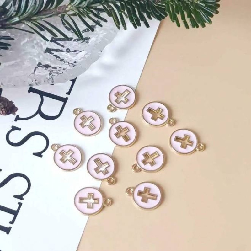 Metal Charm with Hollow Cross - Pink