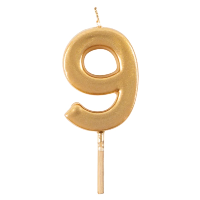 GOLD NUMBER CANDLES - 9 (NINE) BY CASPARI
