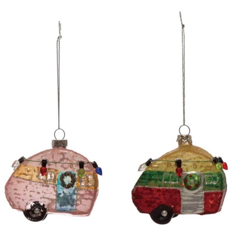 HAND-PAINTED MERCURY GLASS CAMPER ORNAMENT