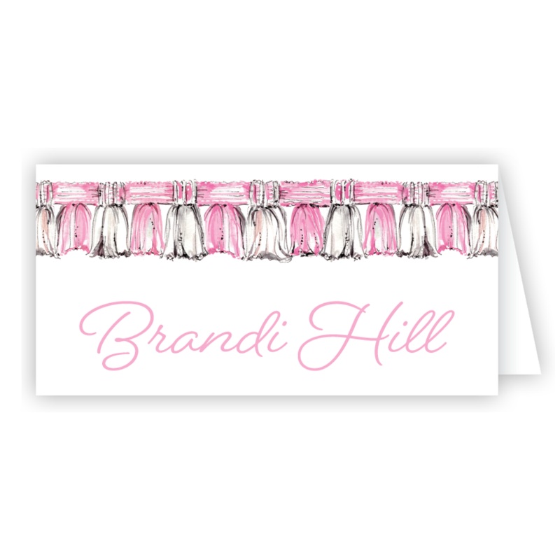 HANDPAINTED PINK AND WHITE TASSELS PLACE CARD