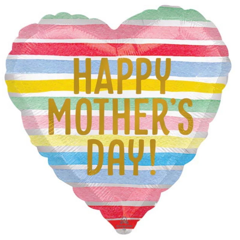 HAPPY MOTHER'S DAY STRIPED HEART SHAPED BALLOON