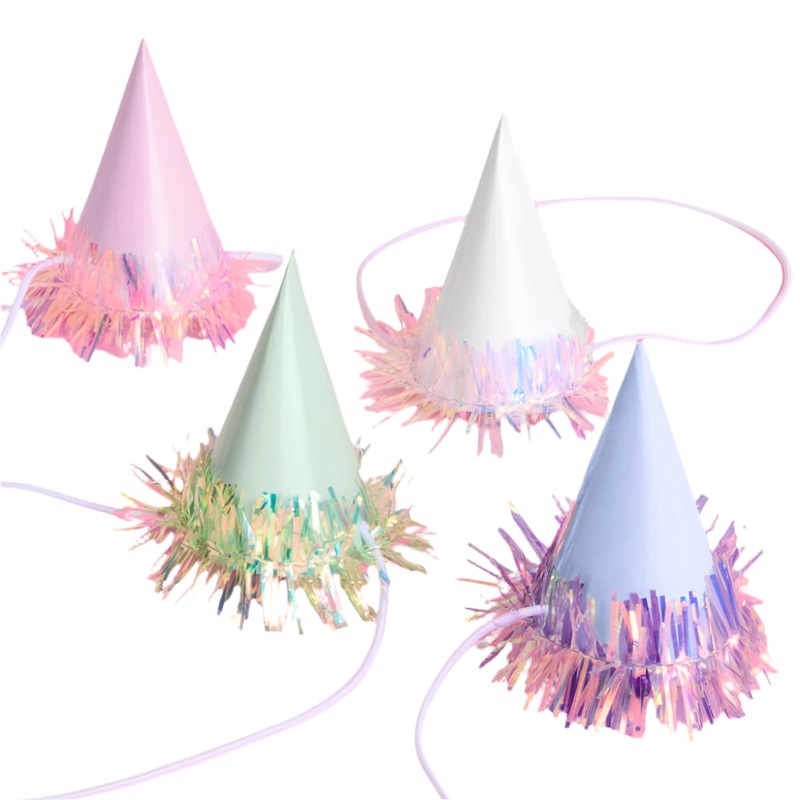 IRIDESCENT FRINGE MINI PARTY HATS