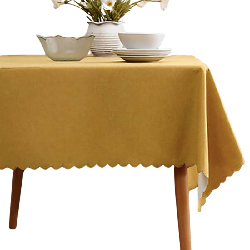 MUSTARD YELLOW SCALLOPED TABLECLOTH