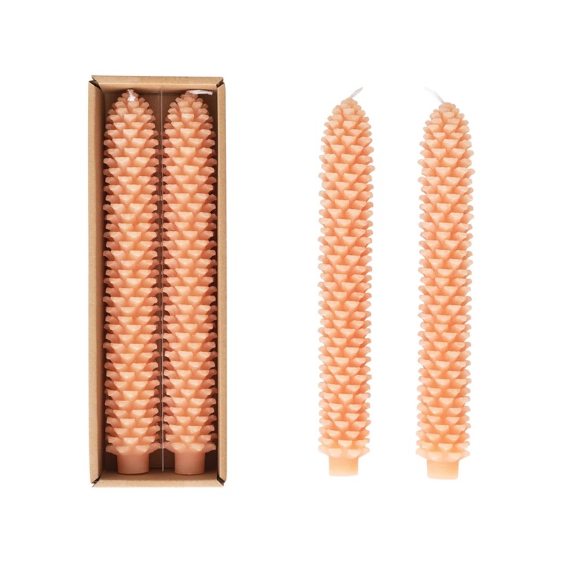 PINECONE SHAPED TAPER CANDLES SET - PEACH