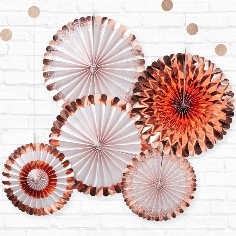 Rose Gold Foil Paper Fan Decorations - 5pk